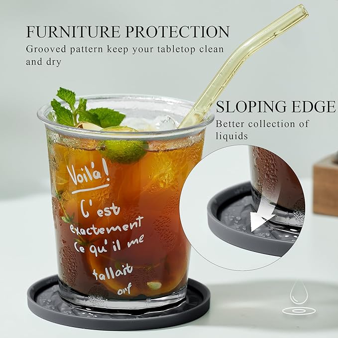 Silicone Coasters for Drinks[6 Pack]- Cup Mat with Holder for Tabletop Protection-Non-Slip, Non-Stick, Coffee Table Decor, Great Gift for Any Occasion, Dark Grey