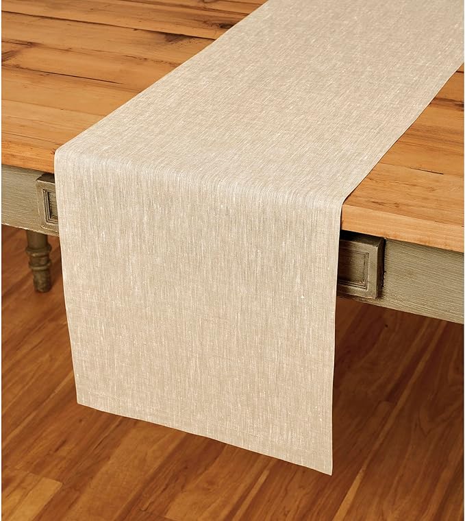 Solino Home Linen Table Runner 60 Inches - 100% Pure Linen Champagne Beige Table Runner 14 x 60 Inch Ideal for Dresser and Coffee Tables - Spring, Easter - Athena