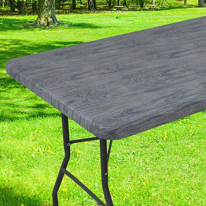 Smiry Rectangle Table Cloth Cover, Waterproof Elastic Fitted Picnic Tablecloth for 4 Foot Tables, Wipeable Flannel Backed Vinyl Tablecloths for Camping, Dining, Outdoor (Dark Grey, 30" x 48")