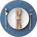 Round Placemats Set of 6 Plastic Woven Placemats Washable Wipeable Table Mats for Dining Table Heat Resistant Non-Slip Circle Place Mats (Royal Blue)