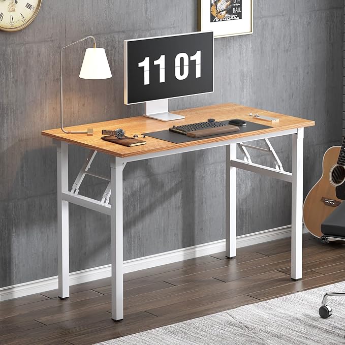 Need 39.4 inch Computer Desk for Small Space Small Folding Table Small Writing Desk Compact Desk Foldable Desk with BIFMA Certification, No Install Needed, Teak White AC5-100-BW