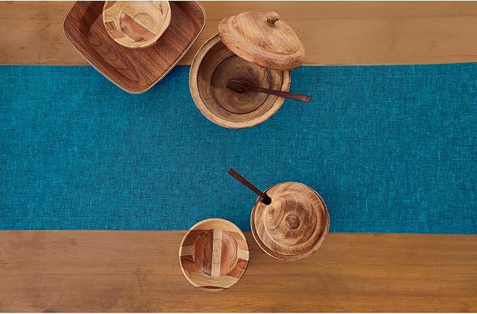 Solino Home Linen Small Table Runner 60 Inches - Athena, 100% Pure Linen Chambray Teal Table Runner 14 x 60 Inch Ideal for Dresser and Coffee Tables, Spring, Easter, St Patricks Day