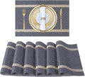 FAVE Placemats Set of 4 Blue Placemats Woven with Golden Thread Durable Wipeable Vinyl Placemats Table Mats Set of 4 for Wedding, Banquet, Birthday, Party, Restaurant Decorations(Blue, 12"x18"-4PCS)