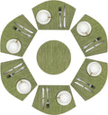 SHACOS Round Table Placemats Set of 7 Wedge Placemat with Centerpiece Round Mat Heat Resistant Table Mats Wipe Clean (7, Green)