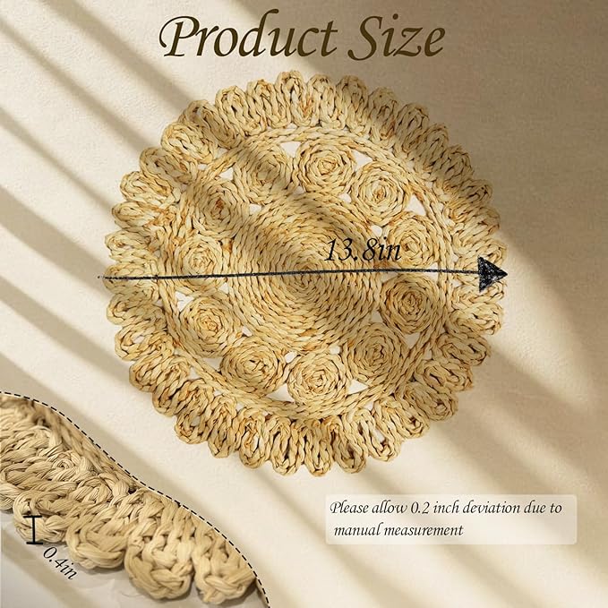 Set of 6 Handwoven Corn Husk Placemats, 13.8" Round – Eco-Friendly Boho Rustic Table Mats, Farmhouse Chargers for Dining & Festive Occasions