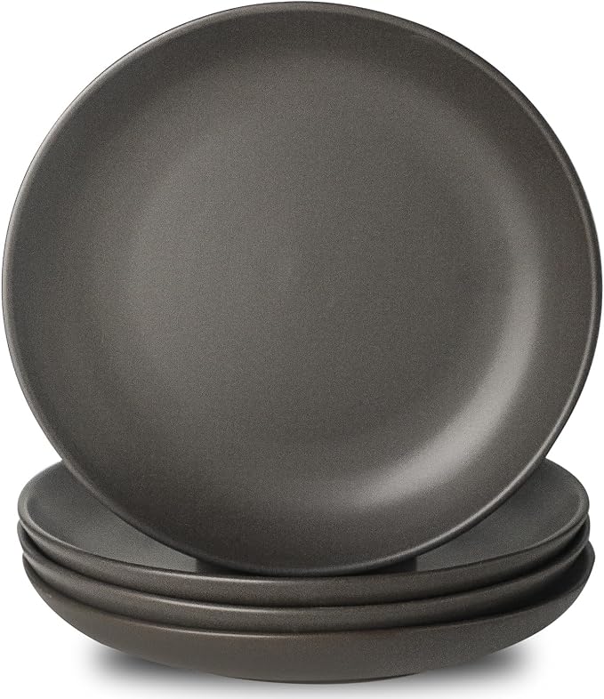 Dinner Plates Set of 4, 10 Inch Ceramic Plates - Stoneware Dinnerware Set for Pancakes, Scratch Resistant Black Plates, Microwave Oven and Dishwasher Safe for Steak, Noodle, Kitchen