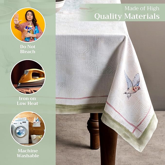 Maison d' Hermine Table Cloth Square Table 100% Cotton 54 x 54 Inches Tablecloth Reusable Decorative for Dining Room Farmhouse Home Valentines Day Decorations Spring Summer - Flying Birds
