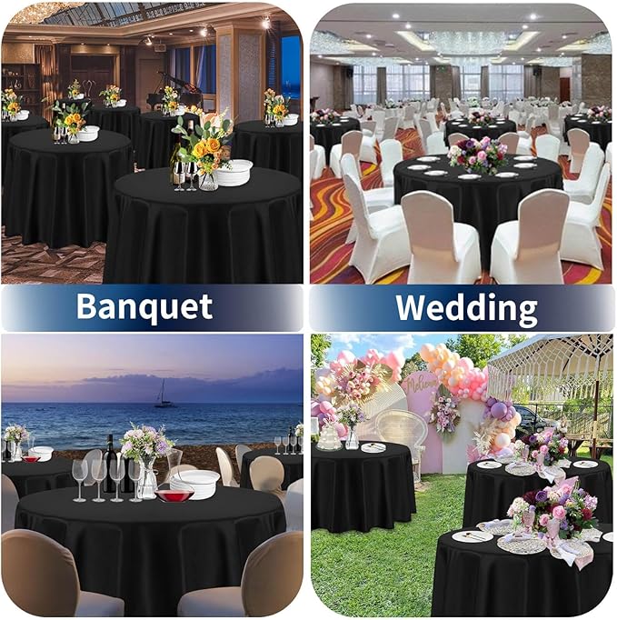 PureFit 6 Pack Round Black Table Cloths 70 Inch for Round Tables, Stain and Wrinkle Resistant Table Linens for Home Use, Wedding, Party, Banquet and Camping