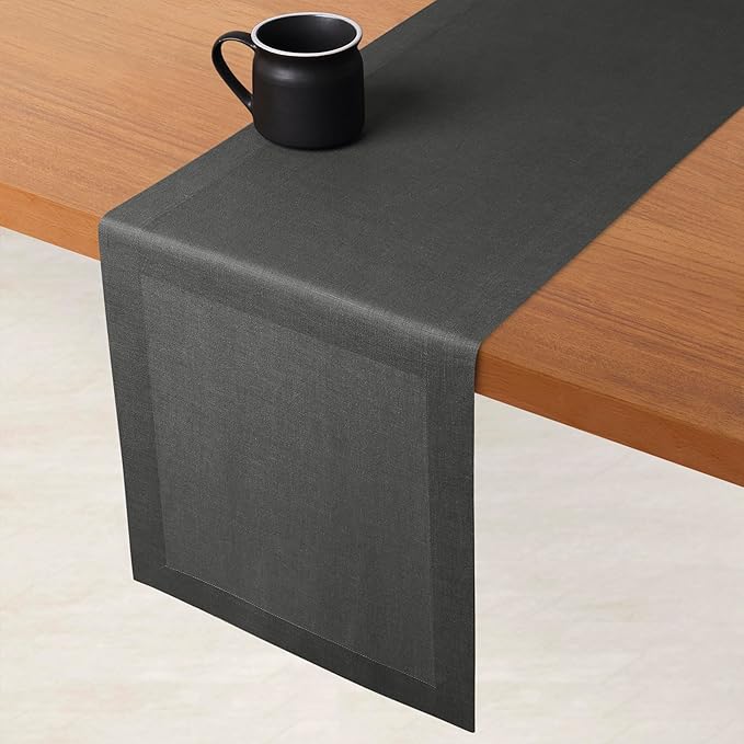D'Moksha Homes Linen Table Runner 60 Inches - 100% Pure Linen Charcoal Grey Table Runner 14 x 60 Inch for Coffee Tables, Dresser, Spring, Easter - Machine Washable