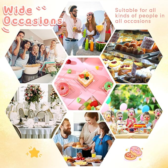 Zhehao 50 Pcs Plastic Dessert Appetizer Plates Disposable, 3.6 x 3.6 Inch Small Square Plastic Dessert Cake Plate for Party, Valentine's Day Wedding Birthday Bridal Baby Shower Supplies (Gold Clear)