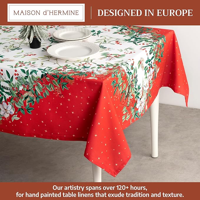 Maison d' Hermine Table Cloth Square Table 100% Cotton 54 x 54 Inches Fall Tablecloth Reusable Everyday Use for Thanksgiving Christmas Decorations Dining Farmhouse Party (Noel)