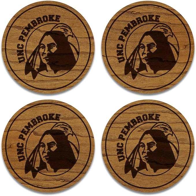 LazerEdge UNC Pembroke Braves Wooden Coaster Set - Cherry Wood - Officially Licensed Product - 4-Pack