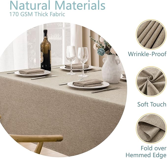 Rectangle Tablecloth Linen Textured Waterproof & Stain Resistant Table Cloth Wrinkle Free Decorative Fabric Farmhouse Table Cover for Dining/Party/Buffet/Wedding, 60 x 144 Inch, Mocha