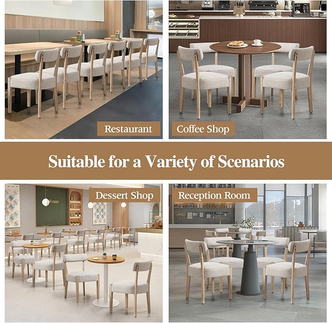 Dining Chairs,8 Pack Mid-Century Modern Wooden Kitchen Chairs with Linen Upholstery - Low-Back Woven Design for Kitchen & Dining Room,Oatmeal Fabric