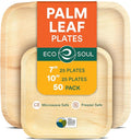 ECO SOUL Palm Leaf Square Plates 7" & 10" (50 Count) Compostable|Biodegradable| Eco-Friendly Disposable Party Plates for Appetizers - Dinner Parties, Wedding, Events & Camping Essentials