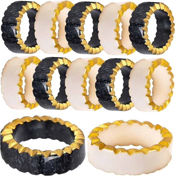 CLEENTABLE Epoxy Resin Napkin Rings Set of 12 - Rustic Napkin Holders for Dining Tableware, Dinning Table, Everyday, Wedding, Anniversary Festival Thanksgiving Party of Table Setting (Black White)