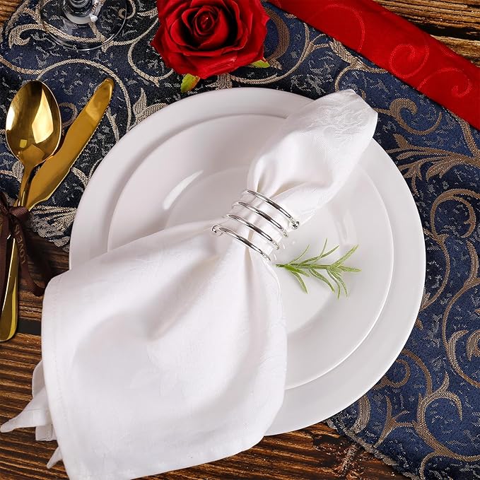 Silver Napkin Rings Set of 12,Christmas Napkin Rings Napkin Holders for Thanksgiving Weddings Family Gatherings Table Decorations (Spring Silver)