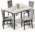 Hooseng Dining Table Set for 4, Faux Marble Small Kitchen Table Chairs Set of 4 with Luxurious Button Tufted Dinner Chairs for Kitchen and Dining (Beige)
