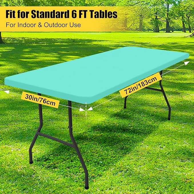 Smiry Rectangle Picnic Table Cloth, Waterproof Elastic Fitted Tablecloths for 6 Foot Tables, Washable Polyester Table Cover for Camping, Indoor and Outdoor (Aqua, 30"x72")