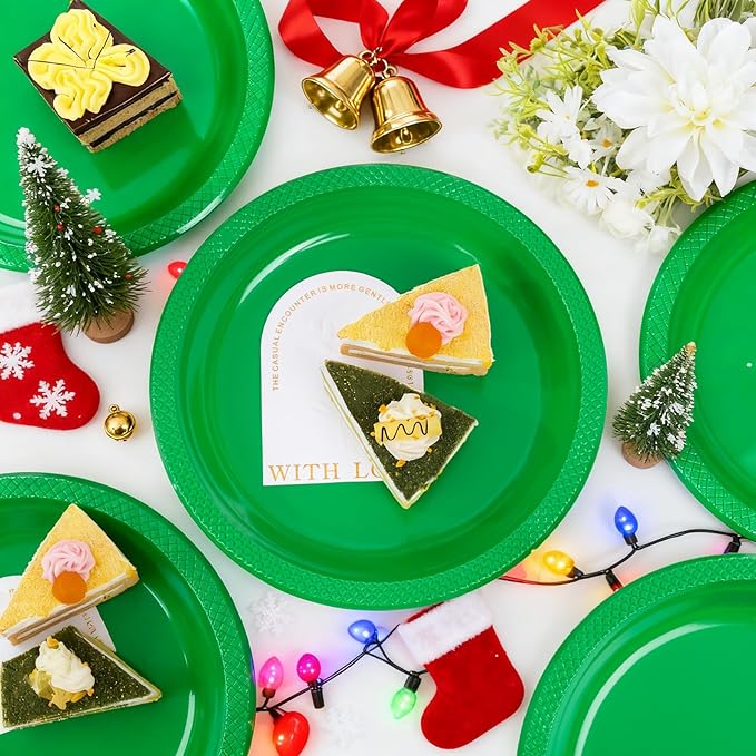 WELLIFE Green Party Plates 9 Inch -150 Count, Disposable Plastic Dinner Plates for New Year Party St. Patrick's Day Easter