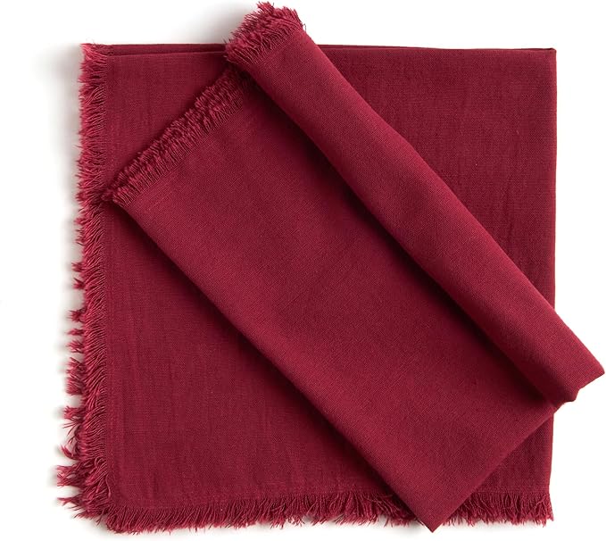 ACCENTHOME Burgundy Cotton Linen Napkin Set of 6 18x18 inch Dinner Napkins - Washable Soft Premium Hotel Quality Reusable Napkins Perfect Table Napkins for Family Dinners, Weddings & Everyday Use