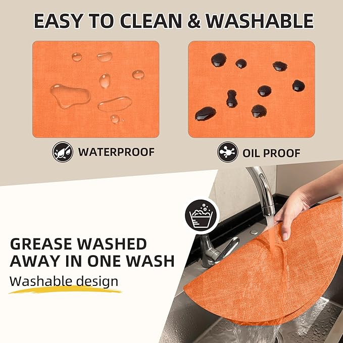 15 inch Faux Leather Round Placemats Set of 4 Non-Slip Washable Wipeable Table Mats, Heat Resistant Waterproof Oilproof Orange Place Mats for Kitchen, Dining, Party, Indoor, Outdoor