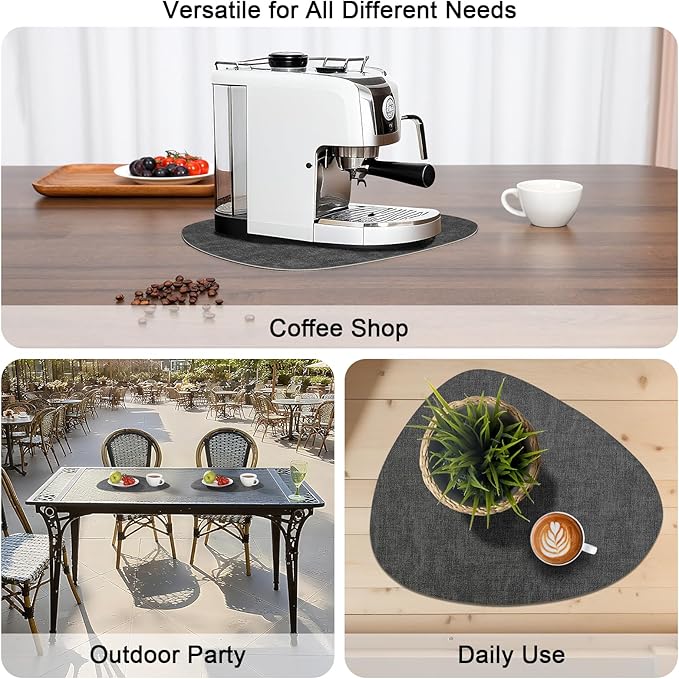 Placemats and Coasters, Washable Reversible Placemats Round Faux Leather Wipeable Place Mats Non Slip Heat Resistant Indoor Outdoor Table Mats (Set of 6, Gray Beige)