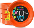 Orange Plastic Plates For Party 7" Orange Disposable Plates Heavy Duty 100 Pcs Plastic Dinnerware Sets Heavy Duty 350 GSM Disposable Dinnerware Set