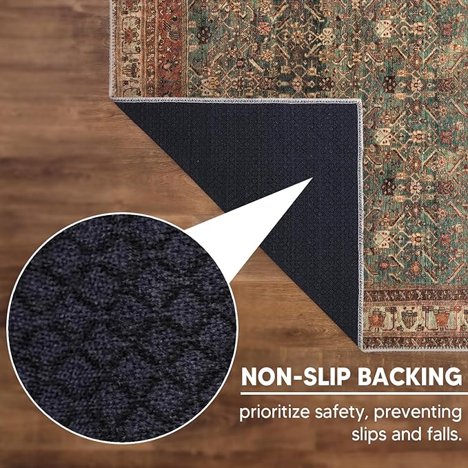 Keen Home Design 5x7 Rug - Machine Washable Area Rug with Non-Slip Backing, Ideal for Living Room, Dining Room, Bedroom - Vintage, Easy Clean, Durable, Low Pile Rug - (5' x 7')