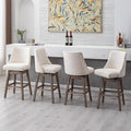 Counter Height Bar Stools Set of 4, Linen Fabric Mid Century Modern Swivel Barstool with Back & Wood Legs Comfy Upholstered Counter Chairs for Home Bar/Dining Room/Restaurant, Cream