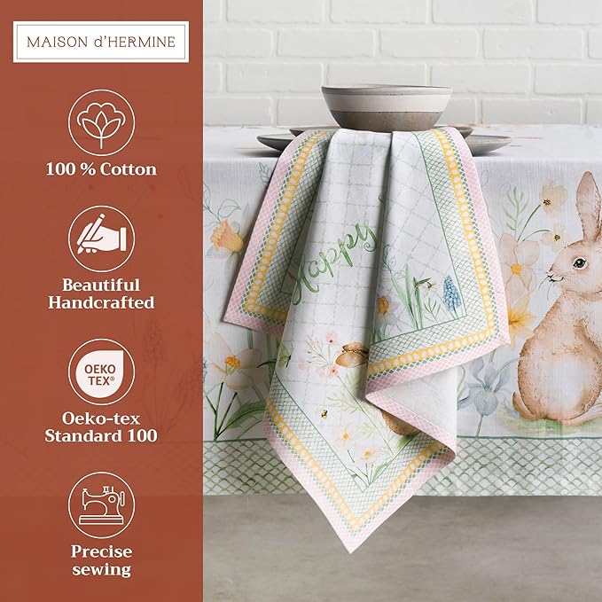 Maison d' Hermine Cloth Napkins Set of 4 100% Cotton Everyday Reusable Square Napkins Cloth Washable Dinner Party Wedding Restaurant Valentines Day Decorations Spring/Summer (Easter Dew, 20" x 20")