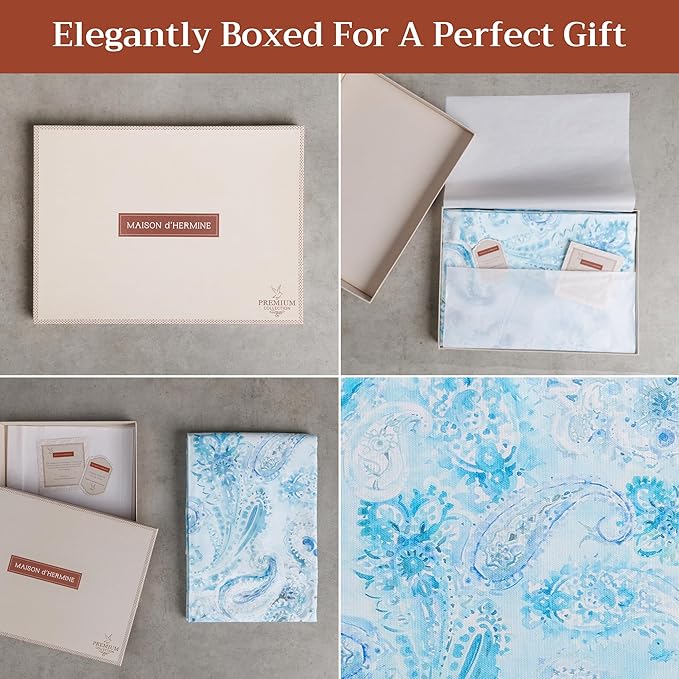 Maison d' Hermine Premium Table Cloth Rectangle Table 100% Combed Cotton 140 x 70 Inches Tablecloth Reusable Decorative for Dining Room, Farmhouse, Home, Party, Festive & Wedding - Paisley Blues
