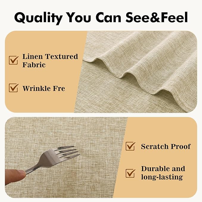 JIUZHEN Rectangle Table Cloth Faux Linen Farmhouse Tablecloth Wrinkle and Stain Resistant Decorative Fabric Table Cover for Kitchen, Dining Room, Parties and Camping, Beige, 52 x 70 Inch