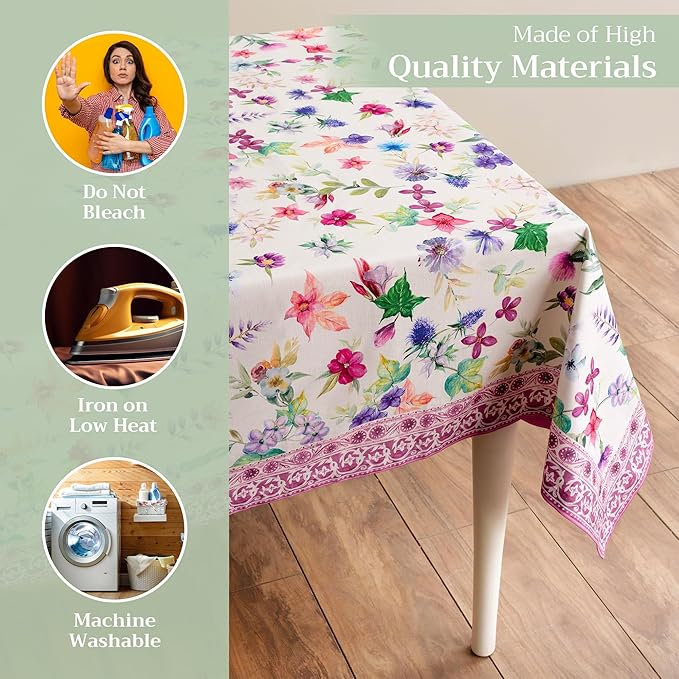 Maison d' Hermine Table Cloth Rectangle Table 100% Cotton 70 x 120 Inches Tablecloth Reusable Decorative for Dining Room Farmhouse Home Valentines Day Decorations Spring Summer - Chardon
