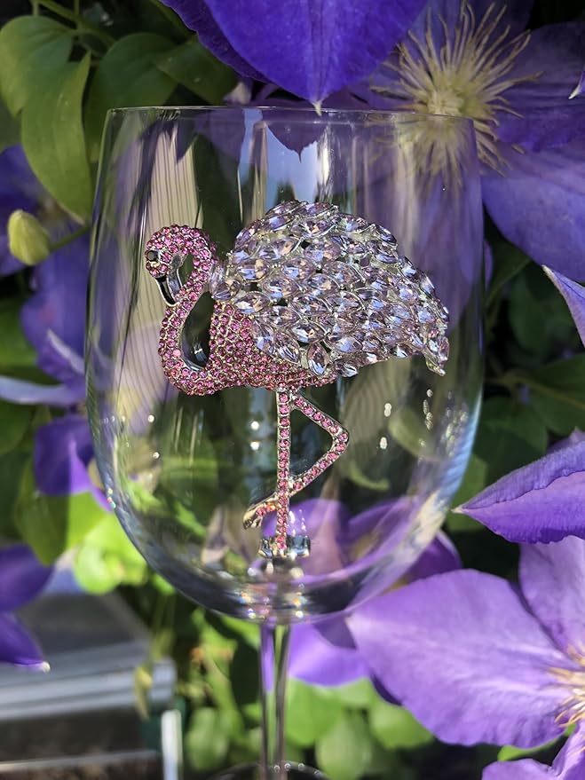 THE QUEENS' JEWELS – Flamingo Stemmed Wine Glass, 21 oz. – Eye-Catching Sparkling Jewels – Hand-Decorated Glassware – Not Painted – Dazzling and Unique