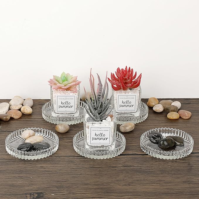 JUXYES 8 Pack Clear Crystal Coasters Round Cup Mat, Glass Coasters for Drinks Coffee Tea Wine, Decorative Wine Bottle Coaster, Crystal Drink Coasters for Restaurant bar Kitchen Dining Table
