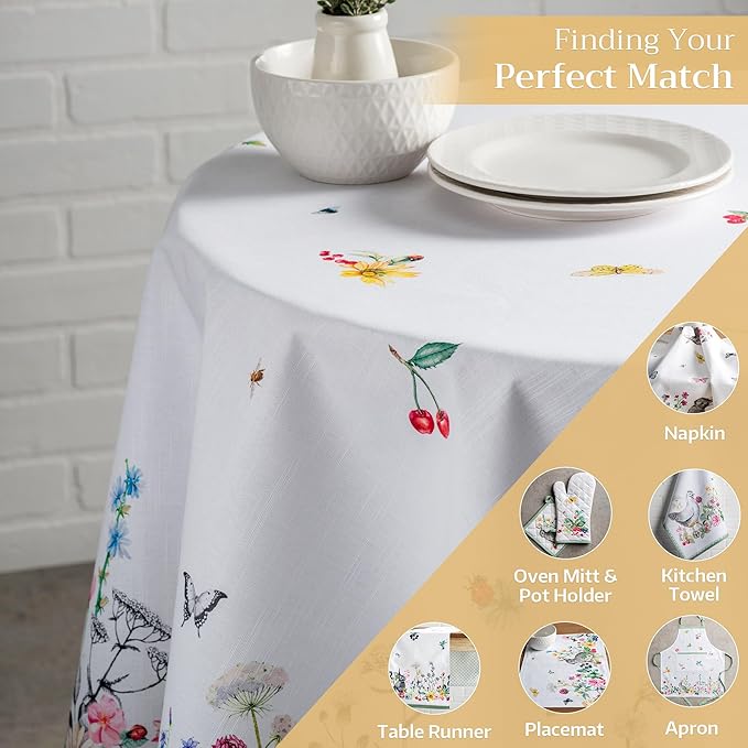 Maison d' Hermine Table Cloth Round Table 100% Cotton 63 Round Inches Tablecloth Reusable Decorative for Dining Room Farmhouse Home Valentines Day Decorations Spring Summer - Printemps