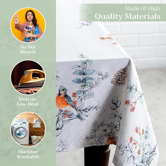 Maison d' Hermine Table Cloth Rectangle Table 100% Cotton 54 x 72 Inches Fall Tablecloth Reusable Everyday Use for Thanksgiving Christmas Decorations Dining Farmhouse Party (Whitish Shabby Chique)