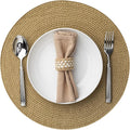 Round Placemats Set of 12 Plastic Woven Placemats Washable Wipeable Table Mats for Dining Table Heat Resistant Non-Slip Circle Place Mats (Tan)