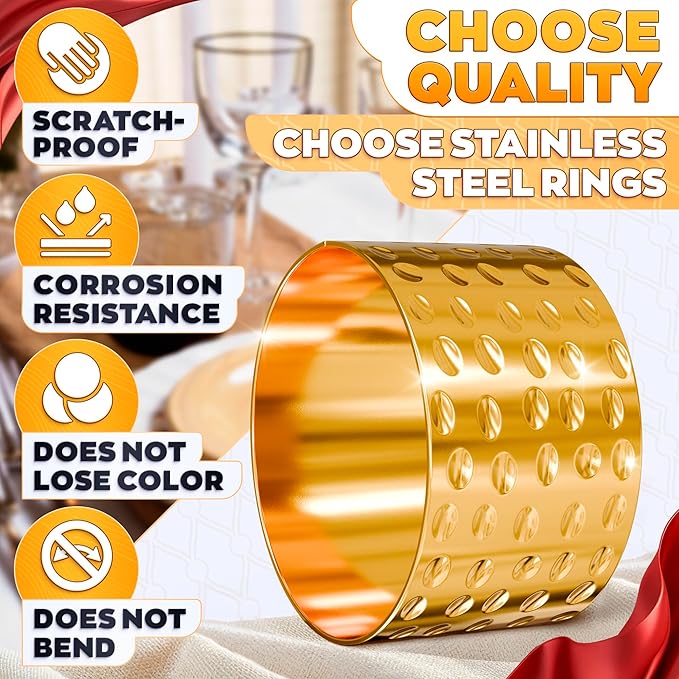 20 Pcs Gold Napkin Rings Set - Napkin Rings Hammered Metal Finish - 1.8x1.1 Sturdy & Reusable, Great for Large Events, Banquets, Weddings & Holiday Dining, Gift Giving & Elegant Valentine Table Decor