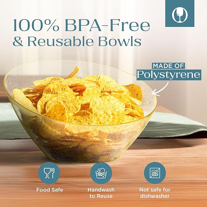 Posh Setting - Gold Plastic Serving Bowls for Party - Angled, Disposable, Chip & Candy Bowls - 54 OZ, 5 Pack