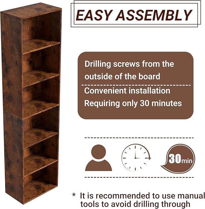 Wooden 6 Cube Storage Organizer, Vintage Brown 6 Cube Storage Shelf, 6 Tier Closet Organizers Storage Cubes Display Cubby, Versatile Cubes Open Bookshelf and Cubby Organizer for Any Space