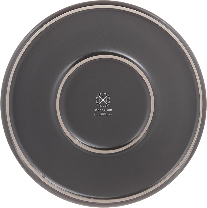 Stone Lain Coupe - Celina Stoneware Round Dinner Plates Set, 4-Piece, Black Matte