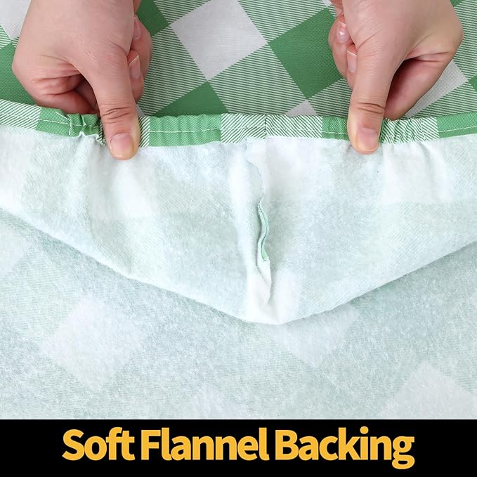 Smiry Rectangle Picnic Table Cloth, Elastic Waterproof Fitted Vinyl Tablecloths, Flannel Backed Buffalo Plaid Table Covers for Dining, Camping, Outdoor (Sage Green and White, 24" x 48")