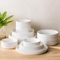 TheTerra Ceramic Dinnerware Sets with Pasta Bowls for 4, 16 Pieces Porcelain Lightweight Plates and Bowls Sets, Scratch Resistant Dish Set, Oven & Microwave & Dishwasher Safe, Bright White