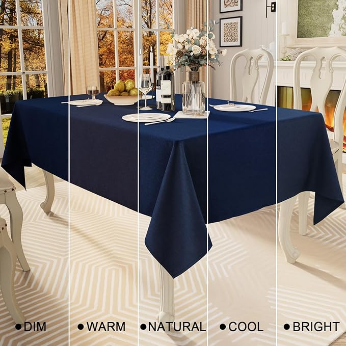 Smiry Square Table Cloth Linen Textured, Waterproof Spillproof Anti-Wrinkle Burlap Tablecloth, Washable Decorative Fabric Table Cover for Dining, Party, Banquet, 54 x 54 Inch, Navy