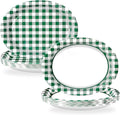 50Pcs Spring Gingham Oval Paper Plates 10" x 12" Large Disposable Heavy Duty Green White Buffalo Checked Plaid Dessert Platters Plates for Spring Birthday Picnic BBQ Party Supplies