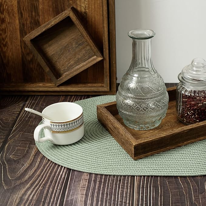 FunWheat Oval Braided Placemats Set of 8 Table Mats for Dining Tables Washable Heat Resistant Place Mats for Indoor Outdoor Use 12 x18 Inch(Oval Fog Green, 8pcs)