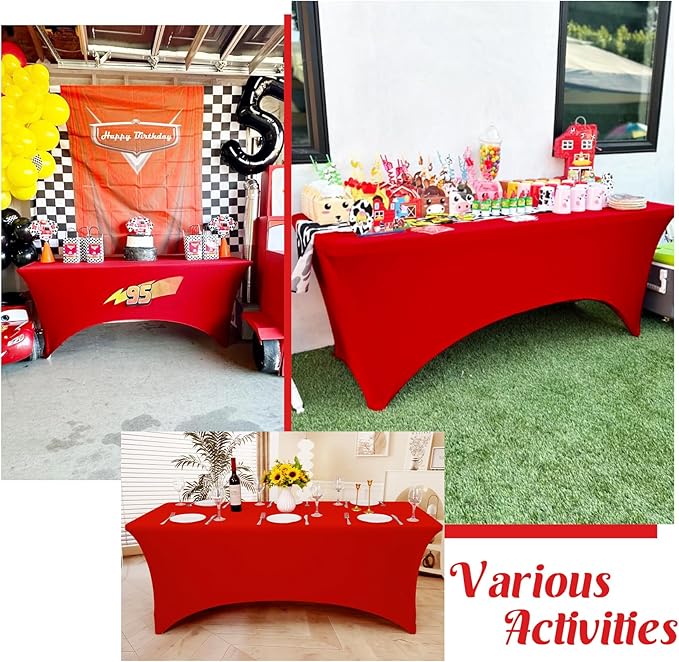 HAISIWLKJ 6 Pack Table Cloth 6ft Red Tablecloths for Rectangle Folding Table Spandex Fitted Stretch Cover Wrinkle Resistant Washable Protector for Party, Wedding, Banquet, Festival.