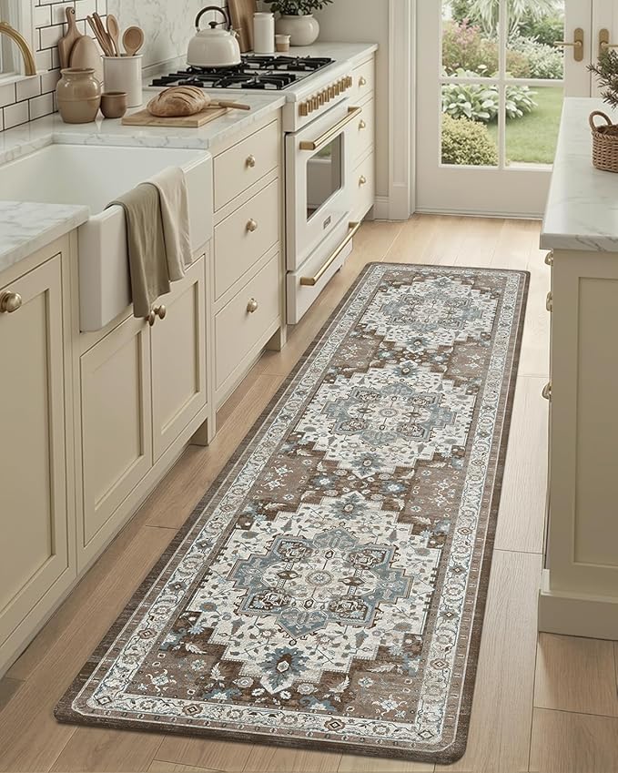 Color&Geometry Anti Fatigue Kitchen Mats for Floor 24x87, Vintage Decor, Easy Clean, Waterproof & Oil Proof, 0.4" Thick Cushioned, Non-Slip Kitchen Runner Rug for Sink, Laundry, Office, Brown